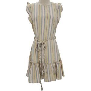 Marine Layer Womans size L Laney Mini Dress Beachy Stripe Beige Linen Blend NEW